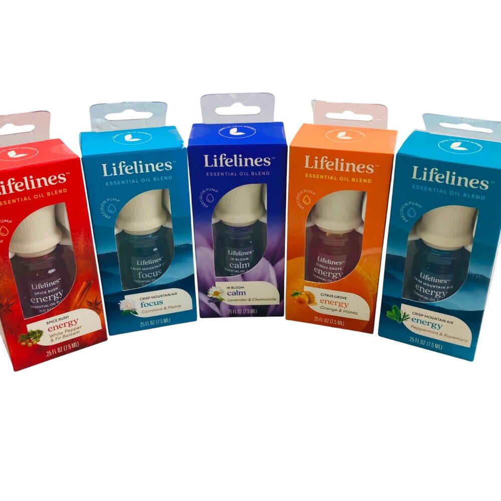 Lifelines Essential Oils Aromatherapy 5 Pack Various Energy, Focus, Calm - New